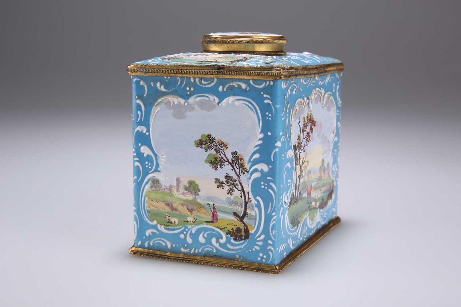 A PAIR OF ENGLISH ENAMEL TEA CADDIES AND A SUGAR BOX, SOUTH STAFFORDSHIRE, CIRCA 1770 - Image 5 of 18