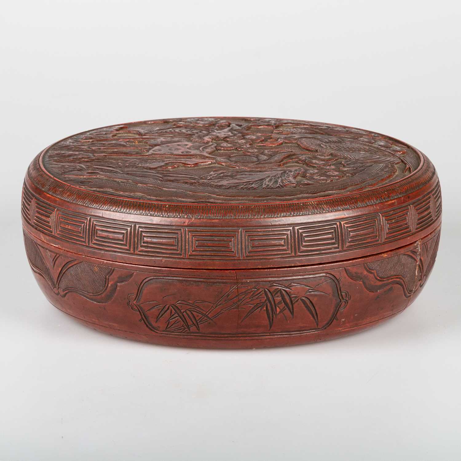 A CHINESE RED CINNABAR LACQUER BOX AND COVER, QING DYNASTY