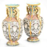 A PAIR OF COPELAND MAJOLICA VASES, CIRCA 1870