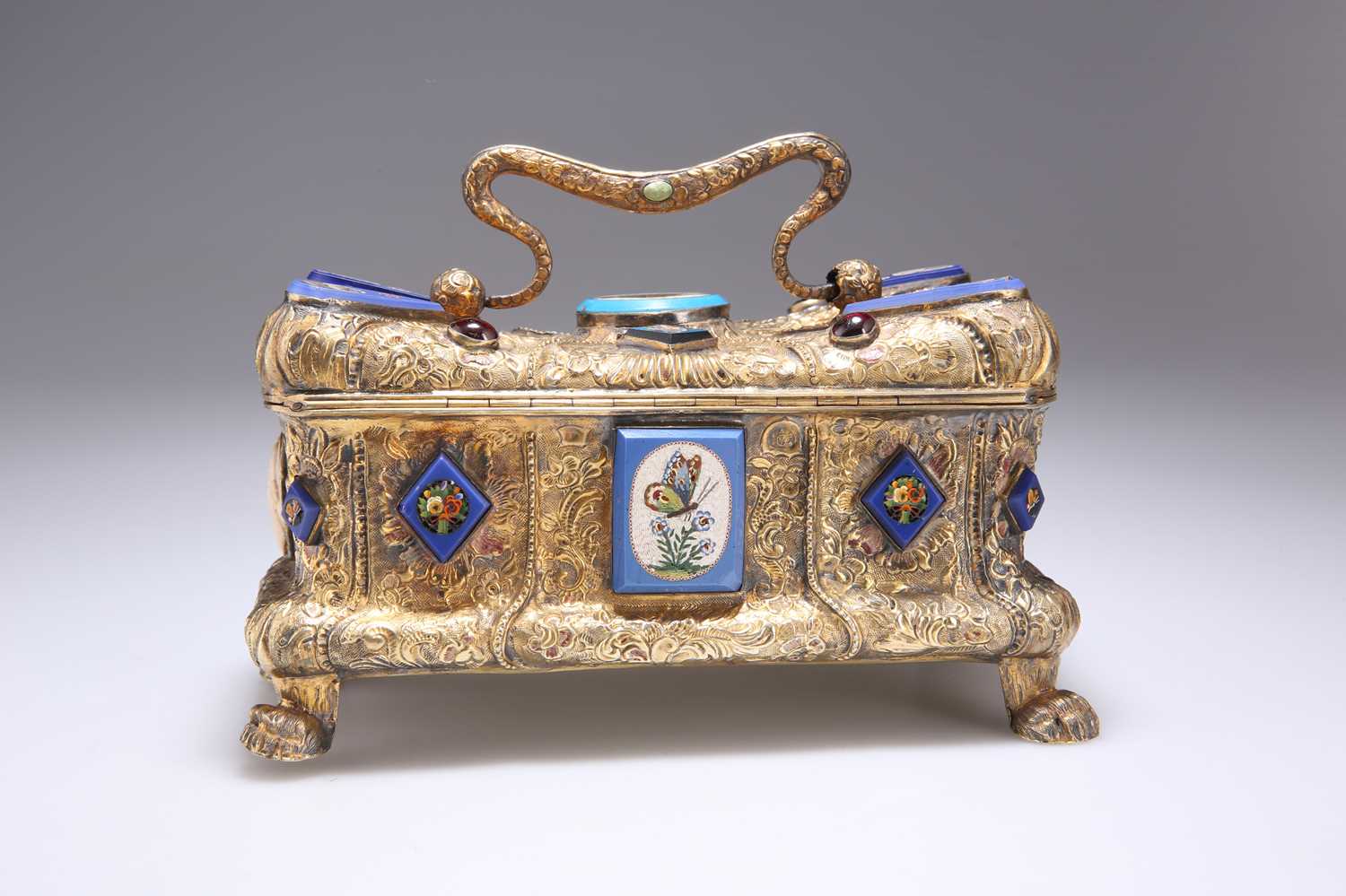 A RARE VIENNESE SILVER-GILT CASKET MOUNTED WITH CAMEOS, MICROMOSAICS AND 'JEWELS' - Image 2 of 5