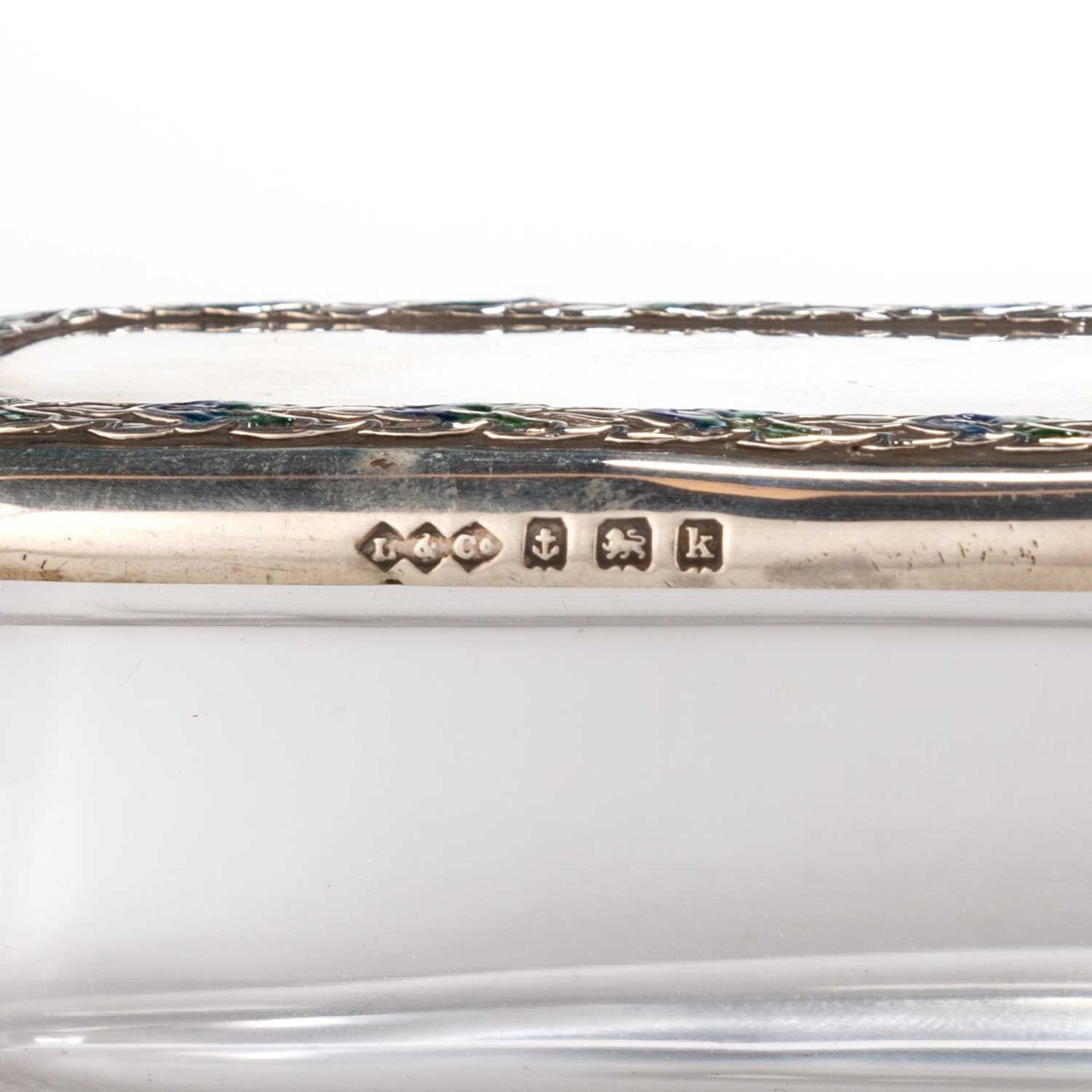 A LIBERTY & CO SILVER, ENAMEL AND GLASS DRESSING TABLE BOX - Image 3 of 3