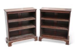 A SMALL PAIR OF GEORGIAN STYLE MAHOGANY OPEN BOOKCASES
