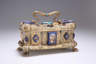 A RARE VIENNESE SILVER-GILT CASKET MOUNTED WITH CAMEOS, MICROMOSAICS AND 'JEWELS'