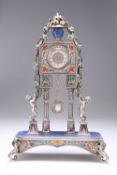 A FINE VIENNESE ENAMEL, LAPIS, SILVER AND GEM-SET MANTEL CLOCK, CIRCA 1880