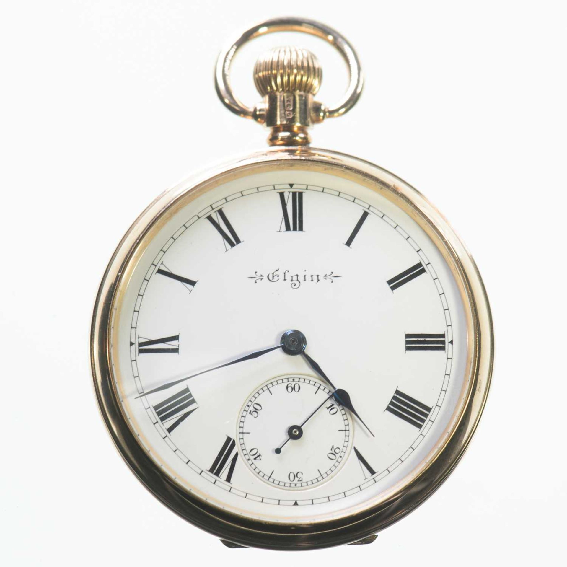 A 9CT GOLD OPEN FACED ELGIN POCKET WATCH