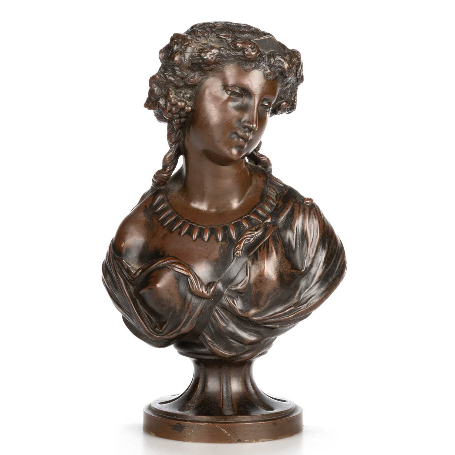 A PAIR OF 19TH CENTURY BRONZE BUSTS OF BACCHANTE AND FLORA - Image 2 of 3