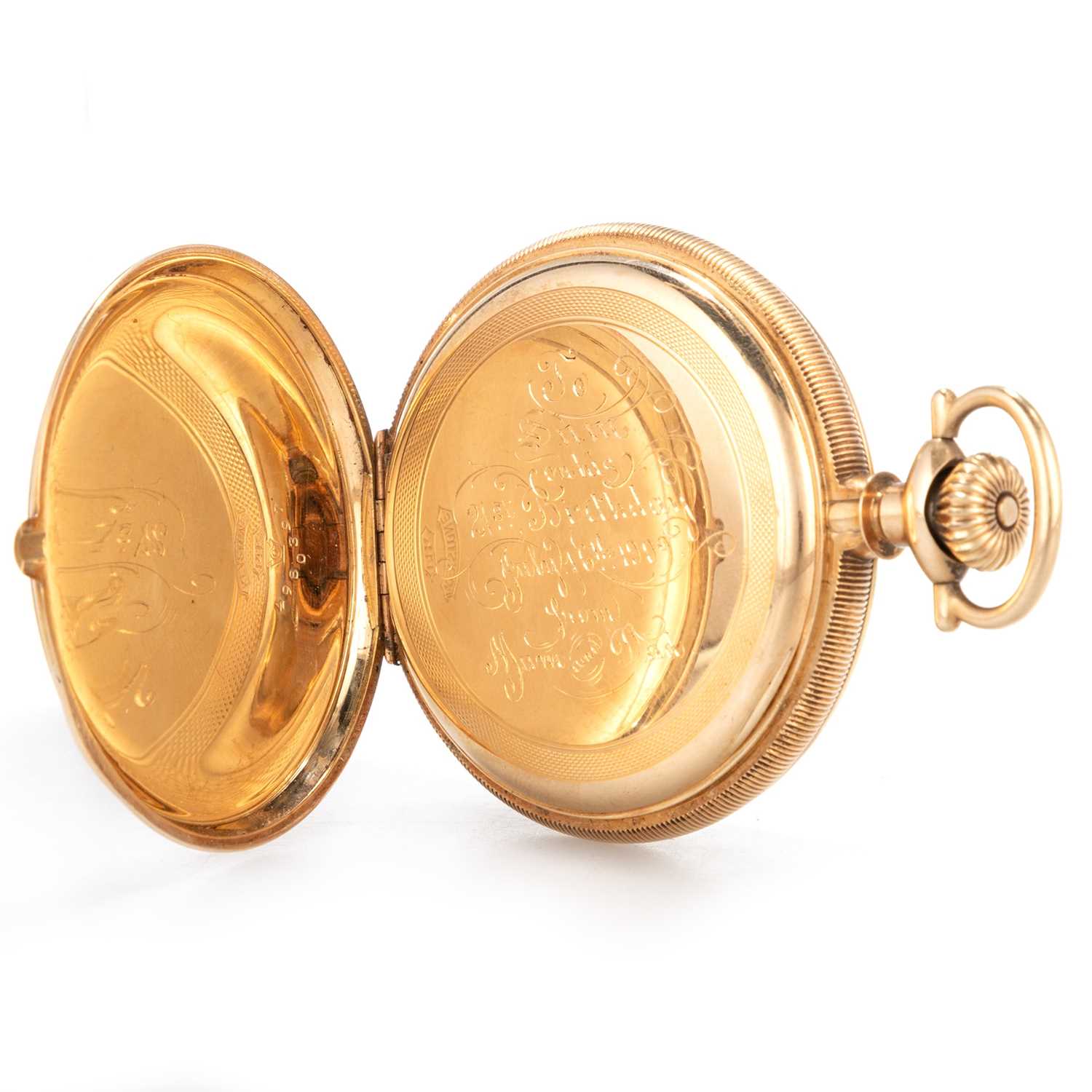 A WALTHAM 14K GOLD KEYLESS FULL HUNTER POCKET WATCH - Image 5 of 5