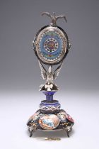 A VIENNESE SILVER AND ENAMEL TABLE CLOCK, LAST QUARTER 19TH CENTURY