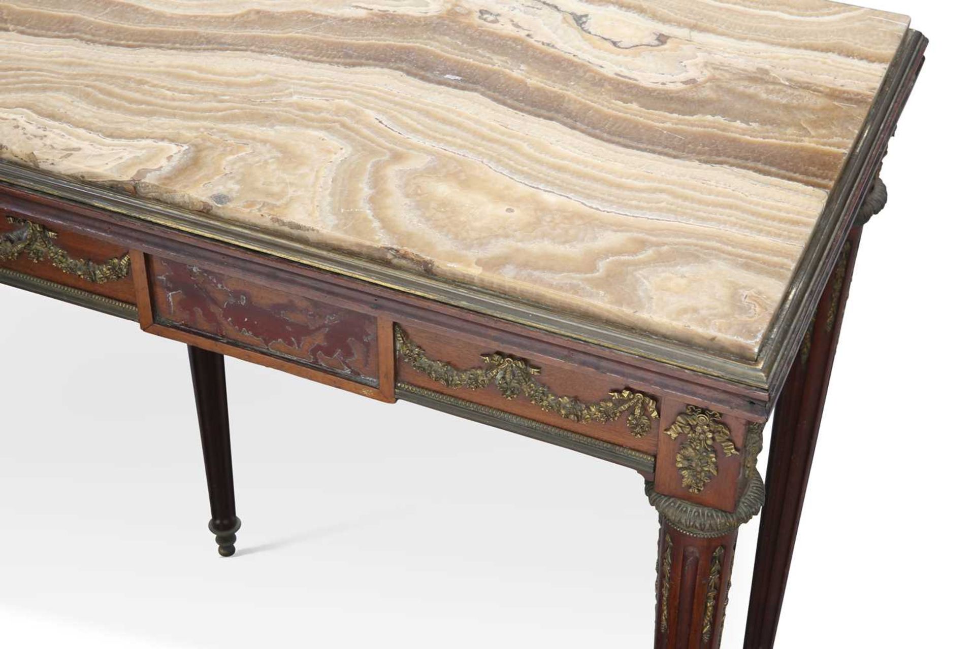 A LOUIS XVI STYLE MARBLE-TOPPED, GILT-METAL MOUNTED MAHOGANY SIDE TABLE - Image 2 of 12