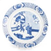 A CHINESE BLUE AND WHITE PORCELAIN DISH, KANGXI MARK AND PERIOD