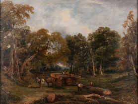 19TH CENTURY ENGLISH SCHOOL WOODLAND LOGGING SCENE