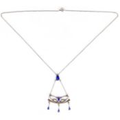 AN ARTS AND CRAFTS SILVER AND ENAMEL PENDANT NECKLACE, BY CHARLES HORNER