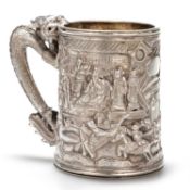 A CHINESE SILVER DOUBLE-WALLED MUG