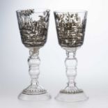 A PAIR OF SCHWARTZLOT ENAMELLED GLASS GOBLETS, MID-19TH CENTURY