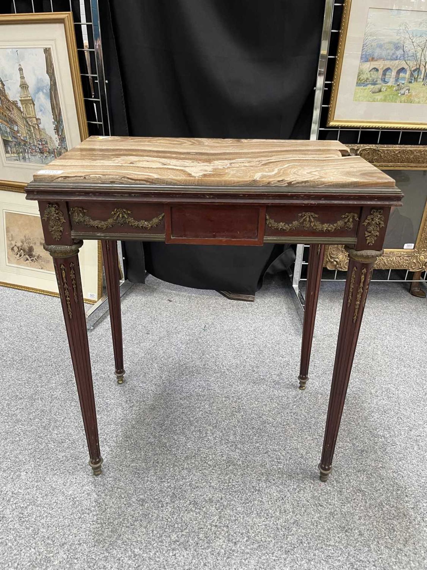 A LOUIS XVI STYLE MARBLE-TOPPED, GILT-METAL MOUNTED MAHOGANY SIDE TABLE - Image 11 of 12