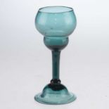 A RARE PEACOCK BLUE WINE GLASS, 18TH CENTURY