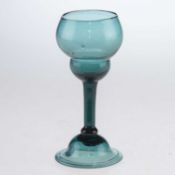 A RARE PEACOCK BLUE WINE GLASS, 18TH CENTURY