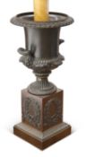 A 19TH CENTURY BRONZE URN-FORM TABLE LAMP