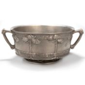 DAVID VEASEY FOR LIBERTY & CO, A TUDRIC PEWTER TWIN-HANDLED ROSE BOWL