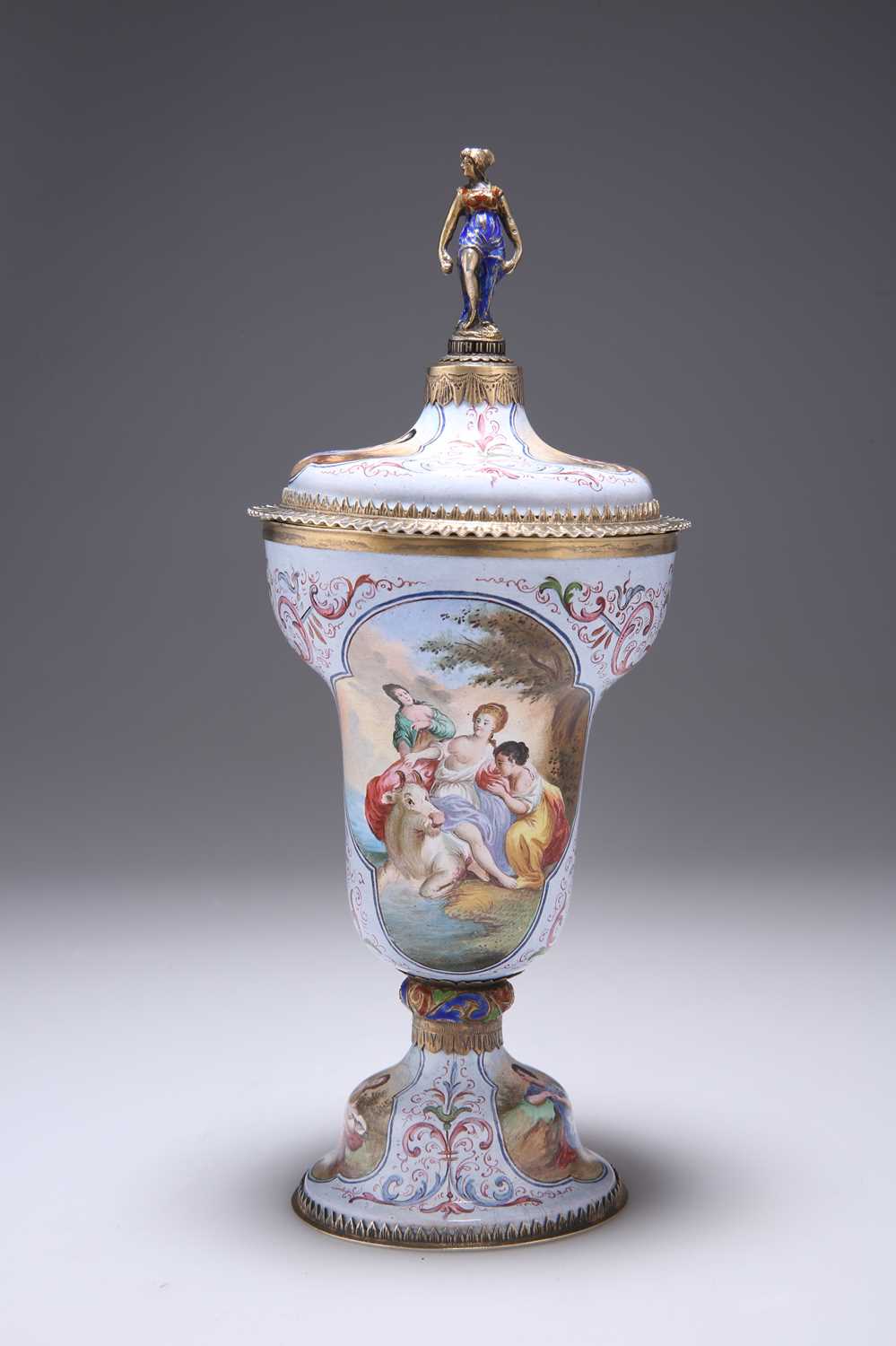 A FINE VIENNESE ENAMEL AND SILVER-GILT CUP AND COVER, BY HERMANN BOHM, CIRCA 1870