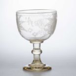 A LARGE CONTINENTAL ETCHED GLASS GOBLET