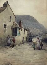 HERBERT E. BUTLER (1861-1931) FISHERFOLK AND CHILDREN AT POLPERRO