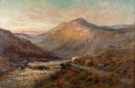 ALFRED DE BREANSKI SENIOR (1852-1928) A SCOTTISH LANDSCAPE WITH HIGHLAND CATTLE, THE RIVER TURK, TRO