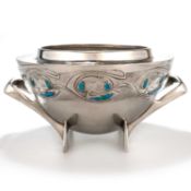 ARCHIBALD KNOX (1864-1933) FOR LIBERTY & CO, A TUDRIC PEWTER AND ENAMEL ROSE BOWL