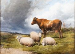 ATTRIBUTED TO THOMAS SIDNEY COOPER (1803-1902) COW AND SHEEP IN A LANDSCAPE