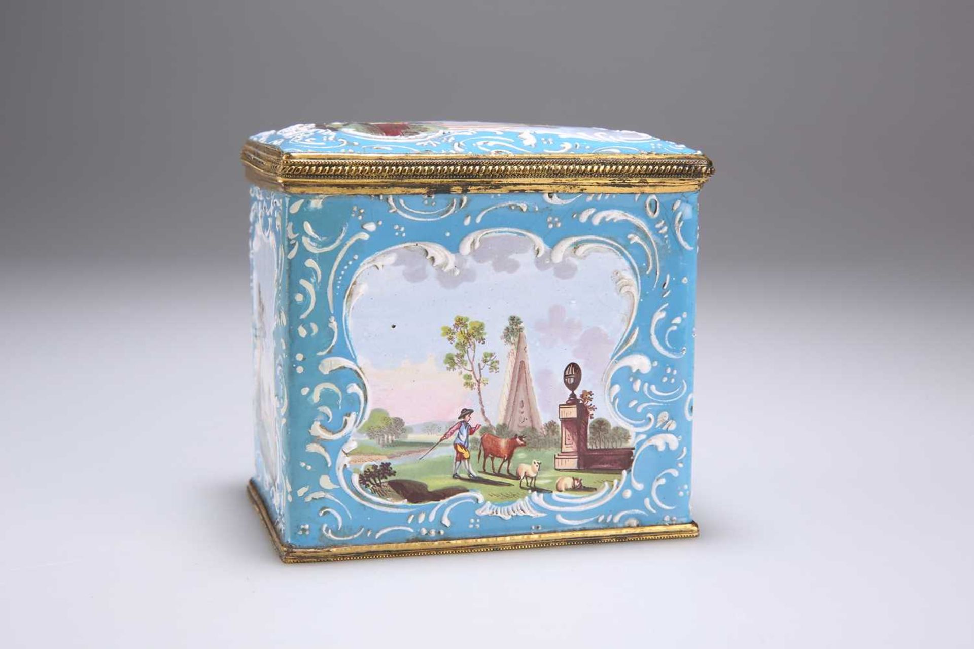 A PAIR OF ENGLISH ENAMEL TEA CADDIES AND A SUGAR BOX, SOUTH STAFFORDSHIRE, CIRCA 1770 - Image 9 of 18