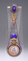 A FRENCH SILVER AND ENAMEL SCENT BOTTLE, MID-19TH CENTURY