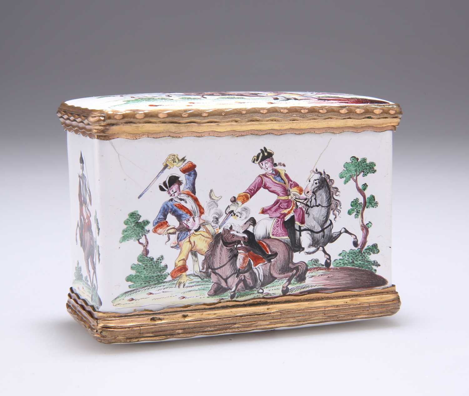 A RARE GERMAN ENAMEL DOUBLE-OPENING SNUFF BOX, FREDERICK THE GREAT, CIRCA 1730