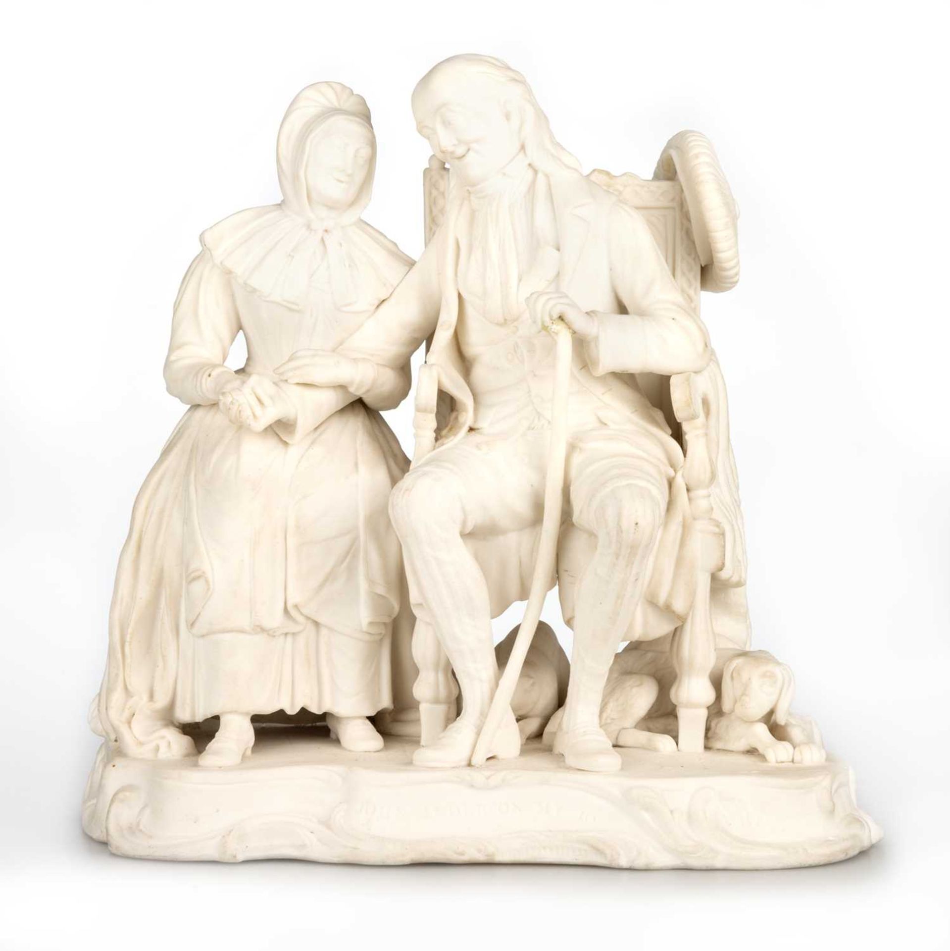 A MINTON BISCUIT PORCELAIN FIGURE GROUP, "JOHN ANDERSON MY JO", CIRCA 1830