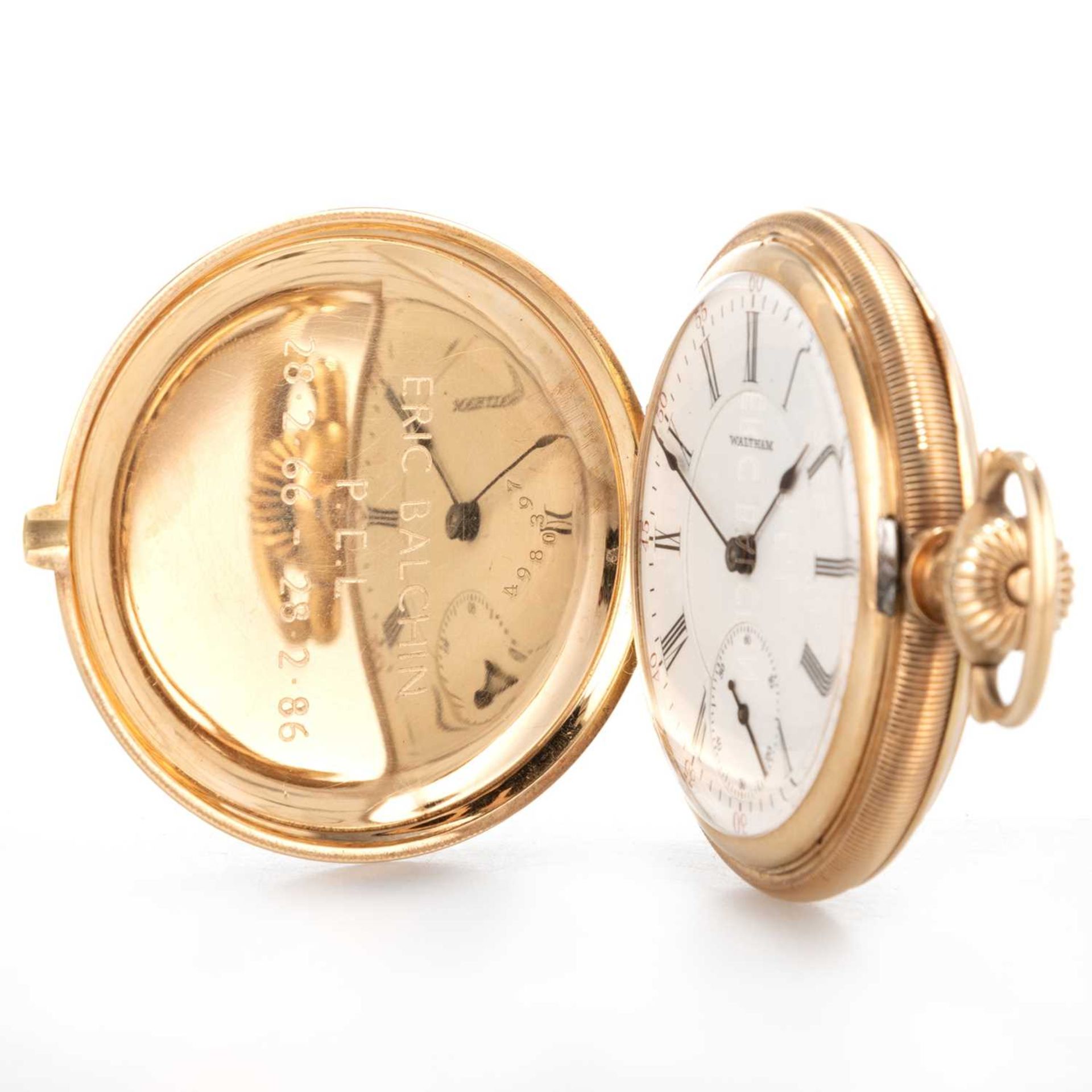 A WALTHAM 14K GOLD KEYLESS FULL HUNTER POCKET WATCH - Image 3 of 5