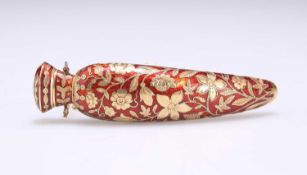 A FINE SWISS GOLD AND ENAMEL SCENT BOTTLE, PROBABLY GENEVA, THIRD QUARTER OF THE 19TH CENTURY