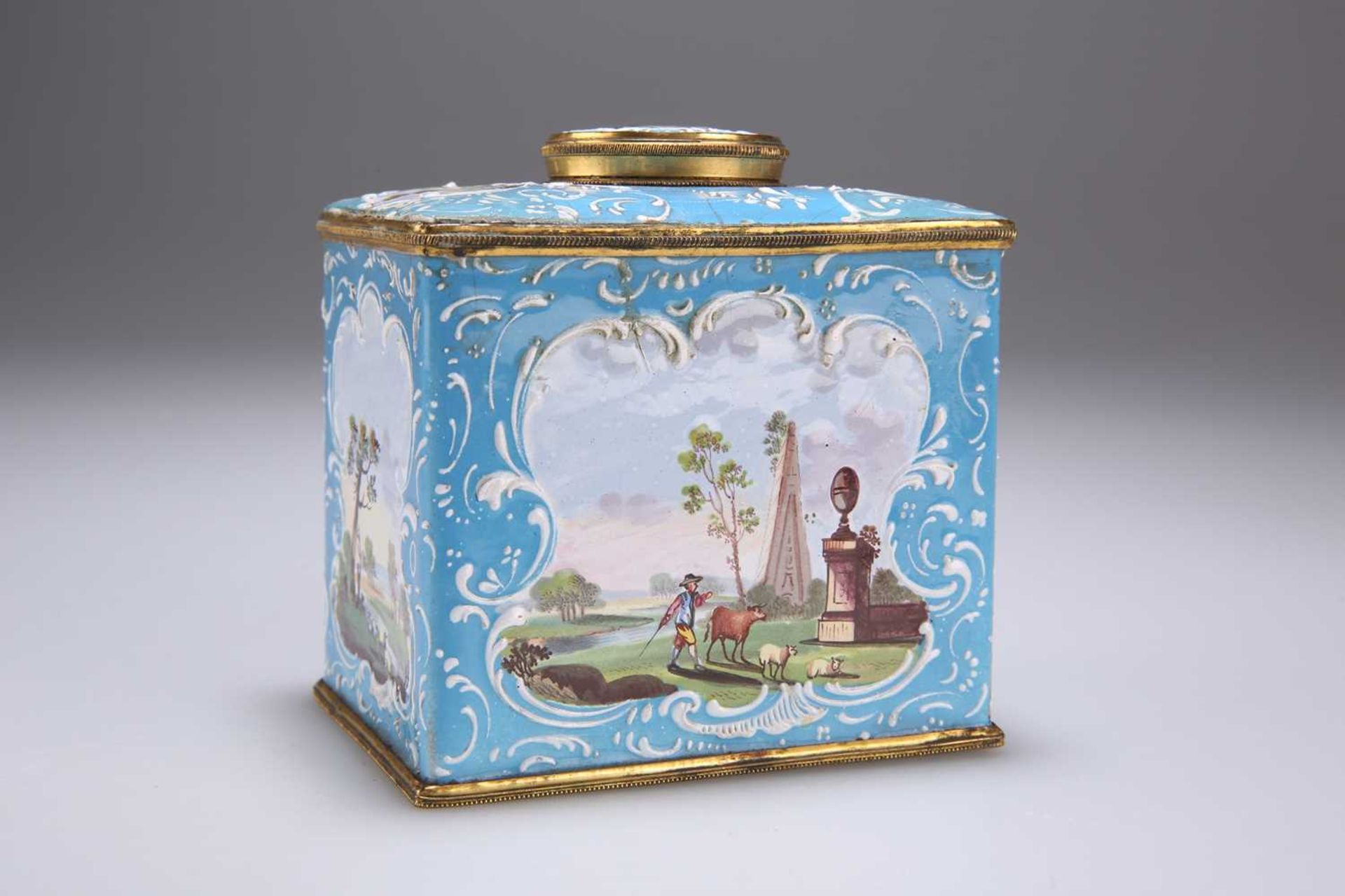 A PAIR OF ENGLISH ENAMEL TEA CADDIES AND A SUGAR BOX, SOUTH STAFFORDSHIRE, CIRCA 1770 - Image 7 of 18