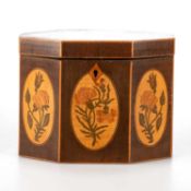 A GEORGE III INLAID PARTRIDGE WOOD TEA CADDY