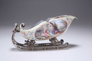 A VIENNESE ENAMEL AND SILVER MINIATURE SLEIGH