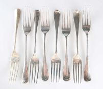 EIGHT GEORGIAN AND LATER SILVER TABLE FORKS