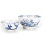 TWO CHINESE BLUE AND WHITE PORCELAIN BOWLS