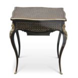 A 19TH CENTURY BRASS-MOUNTED, INLAID AND EBONISED DRESSING TABLE