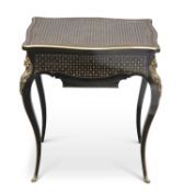 A 19TH CENTURY BRASS-MOUNTED, INLAID AND EBONISED DRESSING TABLE