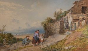 JOHN HENRY MOLE VPRI (1814-1886) CHILDREN OUSIDE THE FISHERMANS COTTAGE