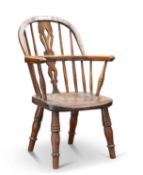 A 19TH CENTURY ELM AND OAK CHILD'S WINDSOR CHAIR