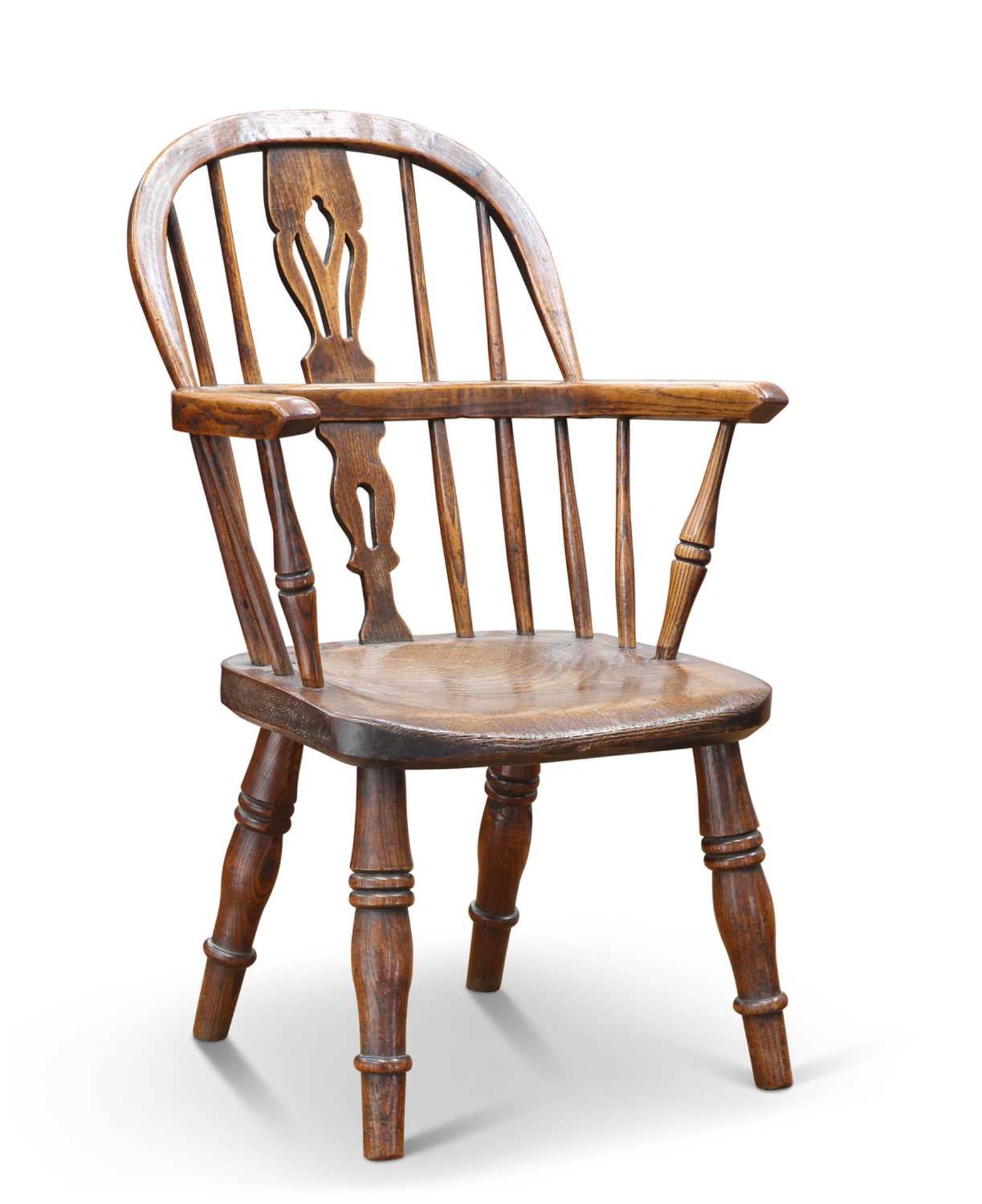 A 19TH CENTURY ELM AND OAK CHILD'S WINDSOR CHAIR