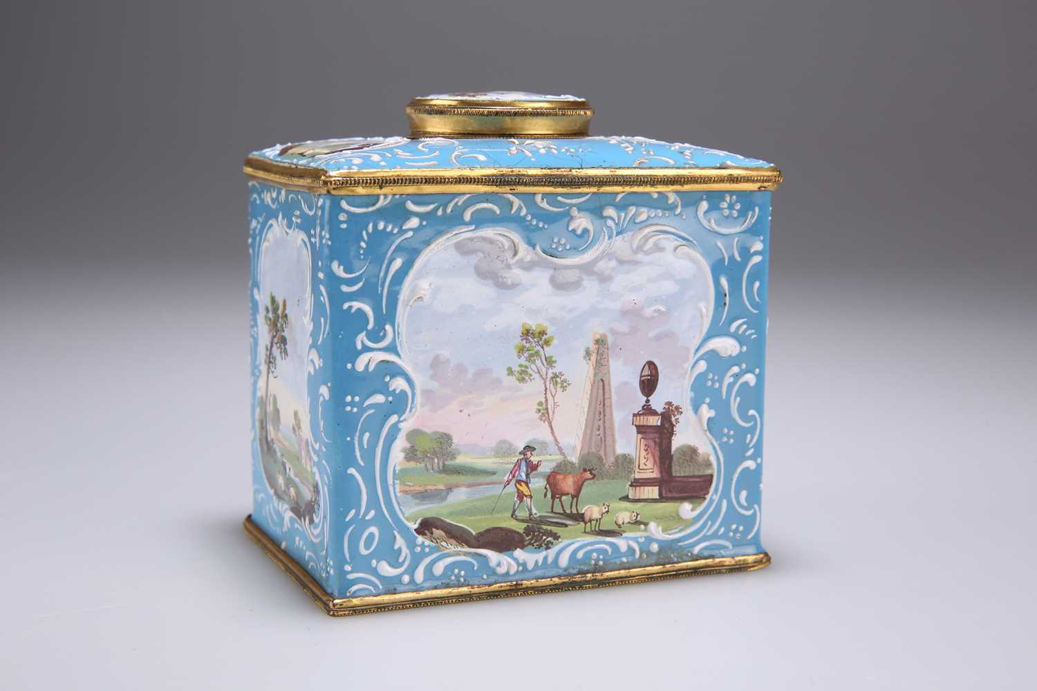 A PAIR OF ENGLISH ENAMEL TEA CADDIES AND A SUGAR BOX, SOUTH STAFFORDSHIRE, CIRCA 1770 - Image 15 of 18