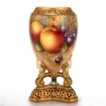 A ROYAL WORCESTER FRUIT-PAINTED POTPOURRI VASE, 1937