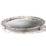 A LARGE VICTORIAN SILVER VINE PATTERN SALVER