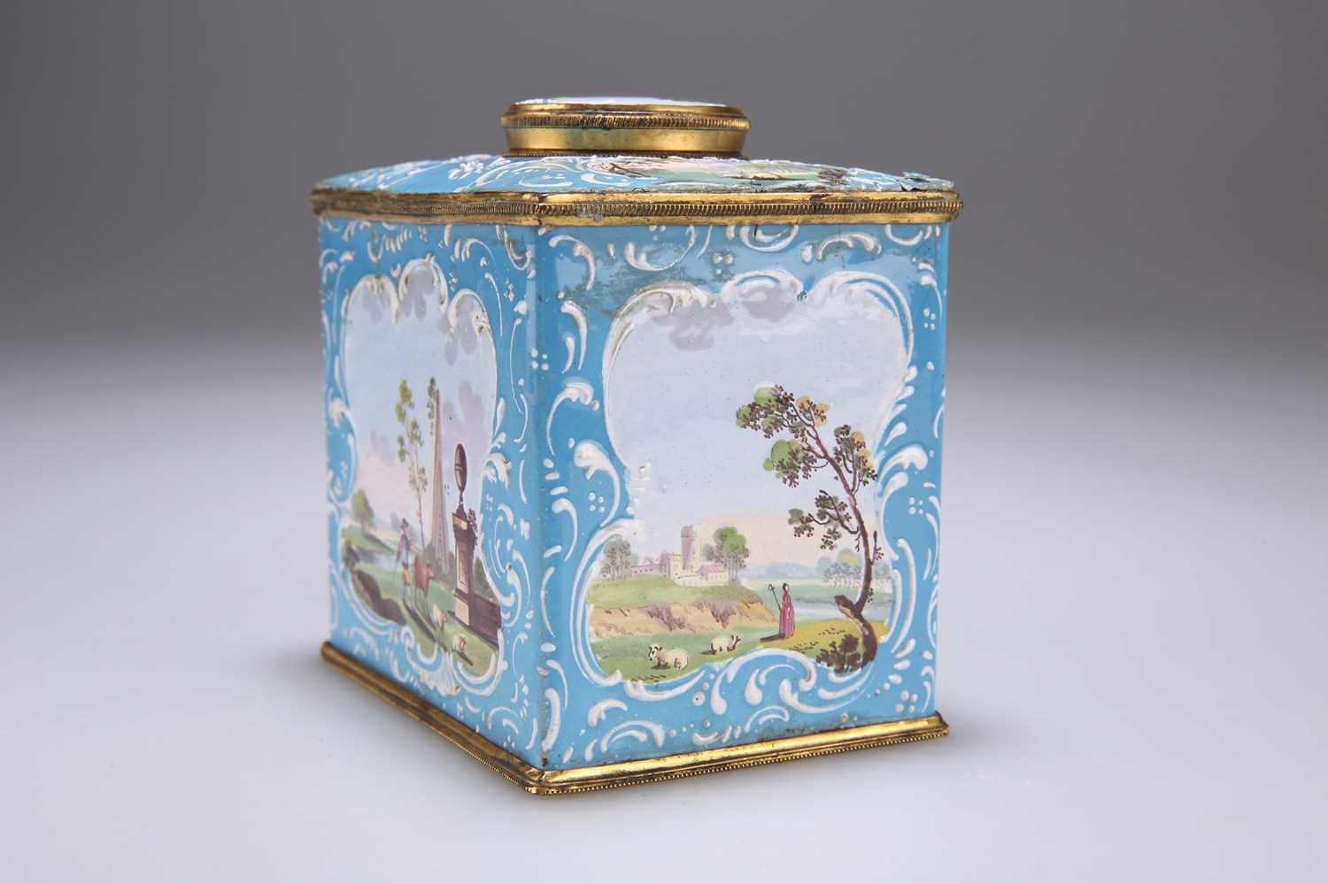 A PAIR OF ENGLISH ENAMEL TEA CADDIES AND A SUGAR BOX, SOUTH STAFFORDSHIRE, CIRCA 1770 - Image 6 of 18