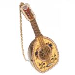 A FINE SWISS 18 CARAT GOLD, ENAMEL AND PEARL-SET MANDOLIN-SHAPED WATCH, CIRCA 1820